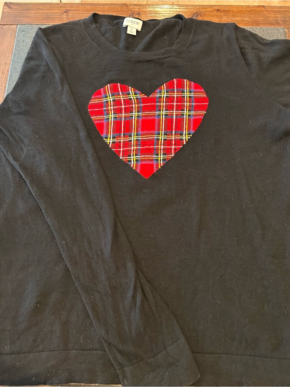 J. Crew Women’s Black Long-Sleeve Sweater with Red Plaid Heart